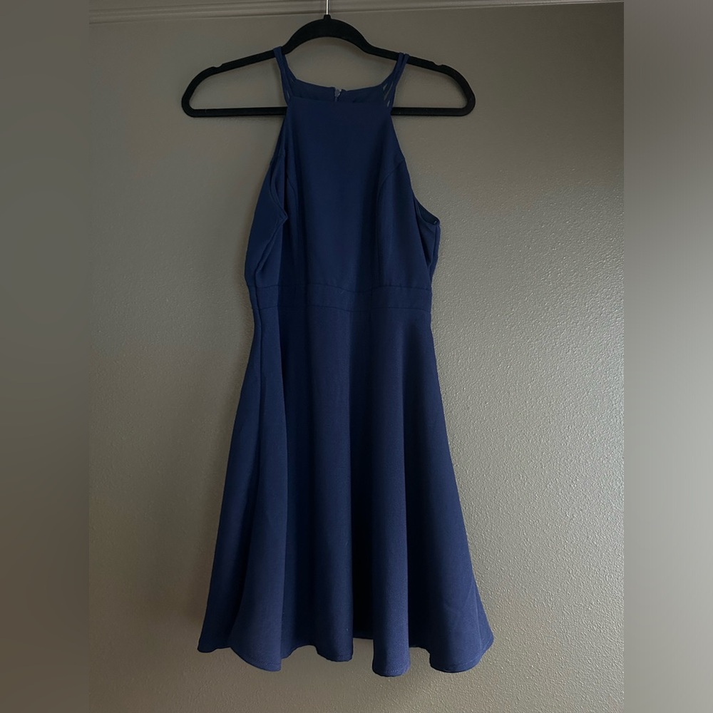 Navy blue high neck skater dress